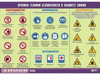 Таблица демонстрационная "Правила техники безопасности в кабинете химии" (винил 100х140) - fgospostavki.ru - Уфа