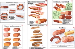 Плакаты ПРОФТЕХ "Ассортимент колбасной и мясной продукции" (11 пл, винил, 70х100) - fgospostavki.ru - Уфа
