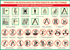 Таблица "Правила безопасности при работе на лестнице" (100х140 сантиметров, винил) - fgospostavki.ru - Уфа