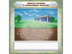 Магнитно-маркерная доска "Макеты убежищ и простейших укрытий" с комплектом фолий и тематических магнитов - fgospostavki.ru - Уфа