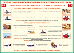 Таблица "Порядок действий при коматозном состоянии пострадавшего" (100х140 сантиметров, винил) - fgospostavki.ru - Уфа
