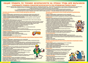 Таблица "Правила безопасности на уроках труда для мальчиков" (100х140 сантиметров, винил) - fgospostavki.ru - Уфа