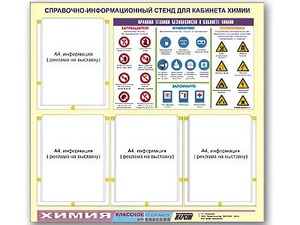Стенд информационный "Правила техники безопасности в кабинете химии" (80х75, 4 кармана) - fgospostavki.ru - Уфа