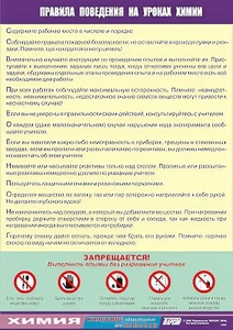 Таблица демонстрационная "Правила поведения на уроках химии" (винил 70х100) - fgospostavki.ru - Уфа