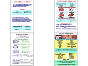 Плакаты ПРОФТЕХ "Классификации и виды мяса" (4 пл, винил, 70х100) - fgospostavki.ru - Уфа
