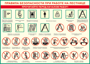 Таблица "Правила безопасности при работе на лестнице" (100х140 сантиметров, винил) - fgospostavki.ru - Уфа
