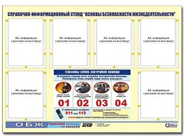 Стенд информационный "Основы безопасности жизнедеятельности" (80*110, 6 карманов) - fgospostavki.ru - Уфа