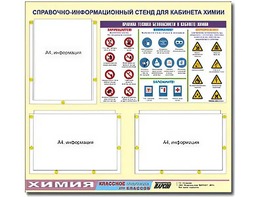 Стенд информационный "Правила техники безопасности в кабинете химии" (75х70, 3 кармана) - fgospostavki.ru - Уфа